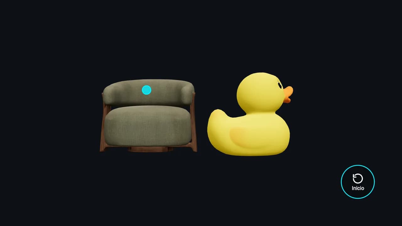 Objeto 3D con gestos: el cursor lleno sobre el sillón indica que la mano lo agarró