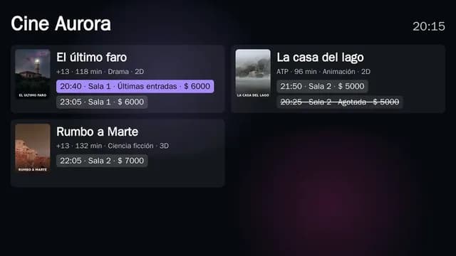 Cartelera en una pantalla