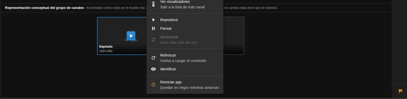 Representación conceptual de una instalación: los canales Depósito y Recepción acomodados como están puestos en el local, con su resolución de salida